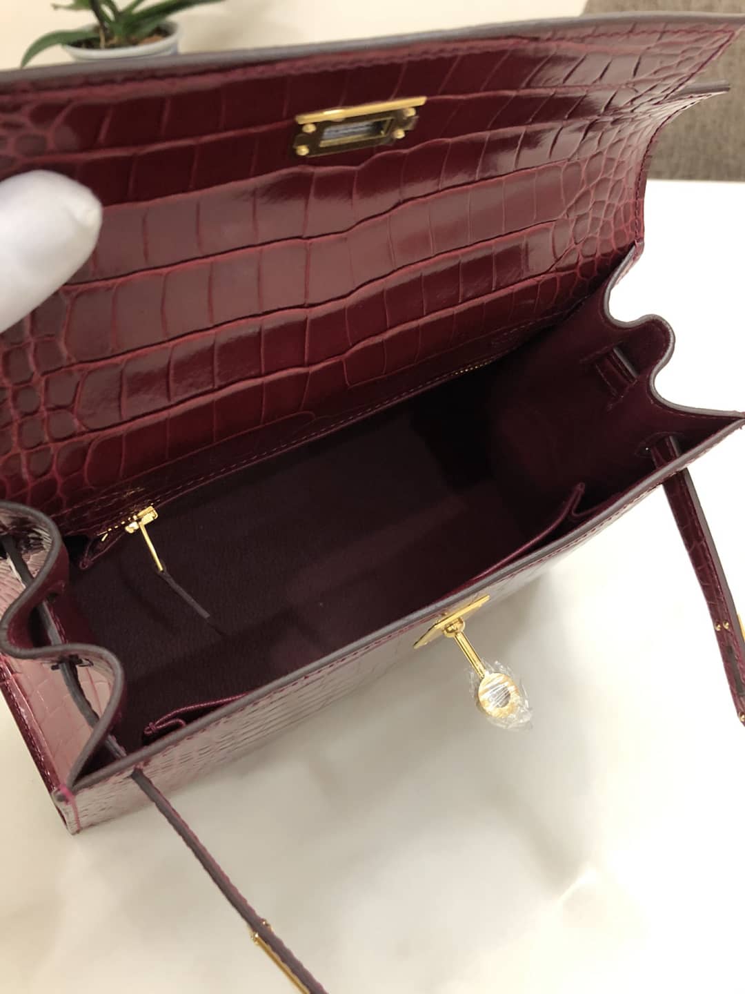 H**me5 Kelly Dupe 25CM Crocodile Shiny Replica Bag