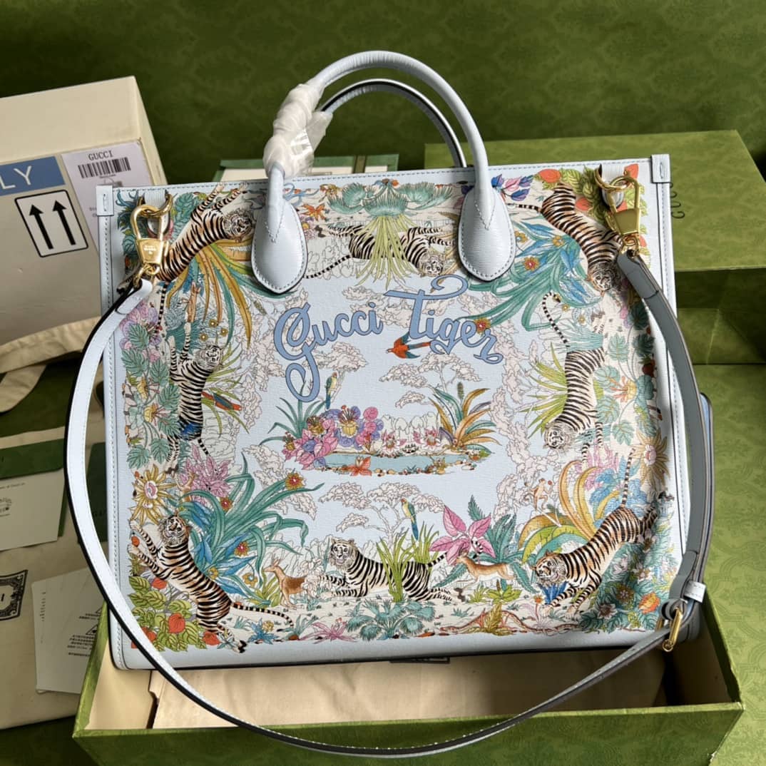 Gvc*1 Tiger Medium Tote Bag Light Blue 687827 Replica