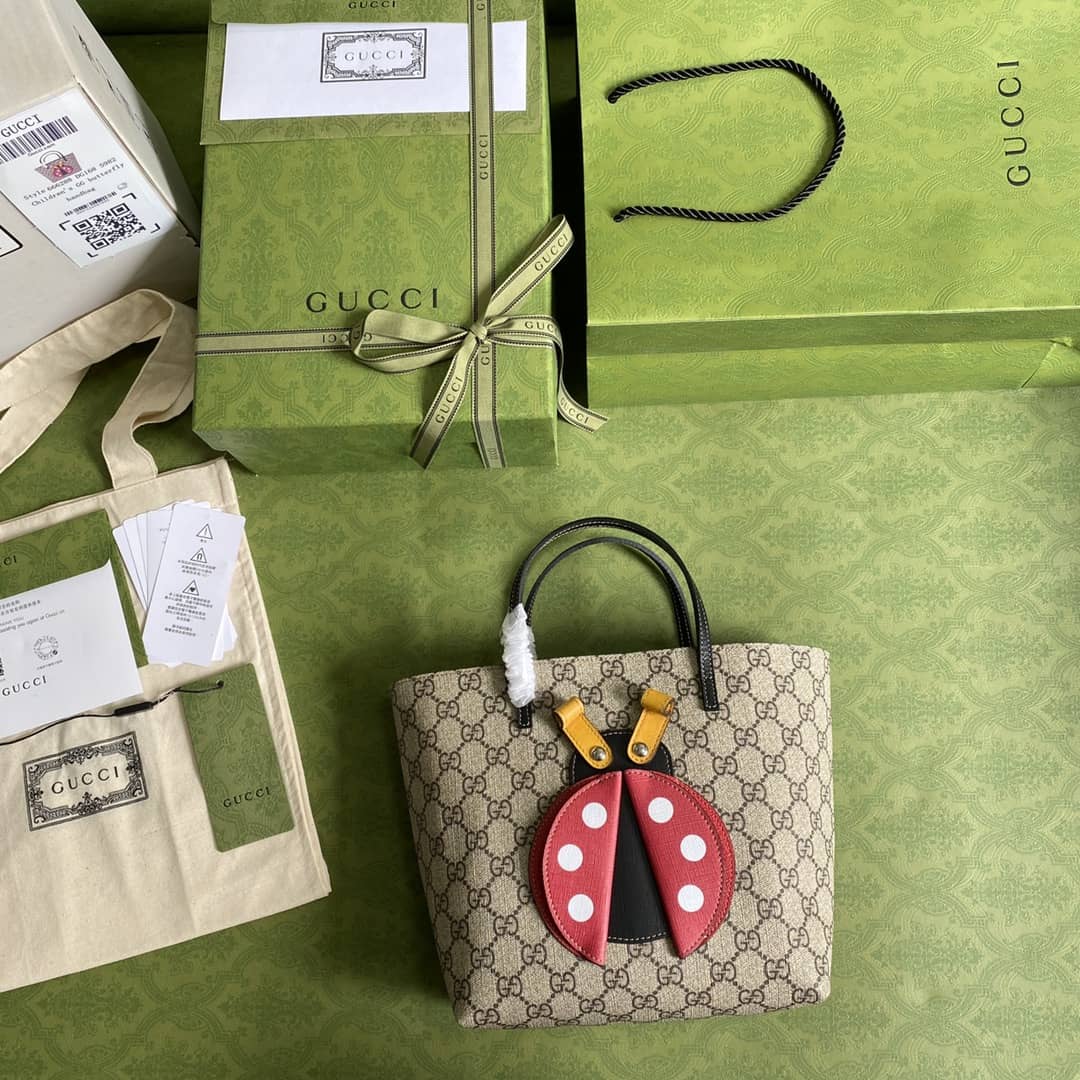 Gvc*1 GG Svp*me Children Ladybug Canvas Tote Replica 666288