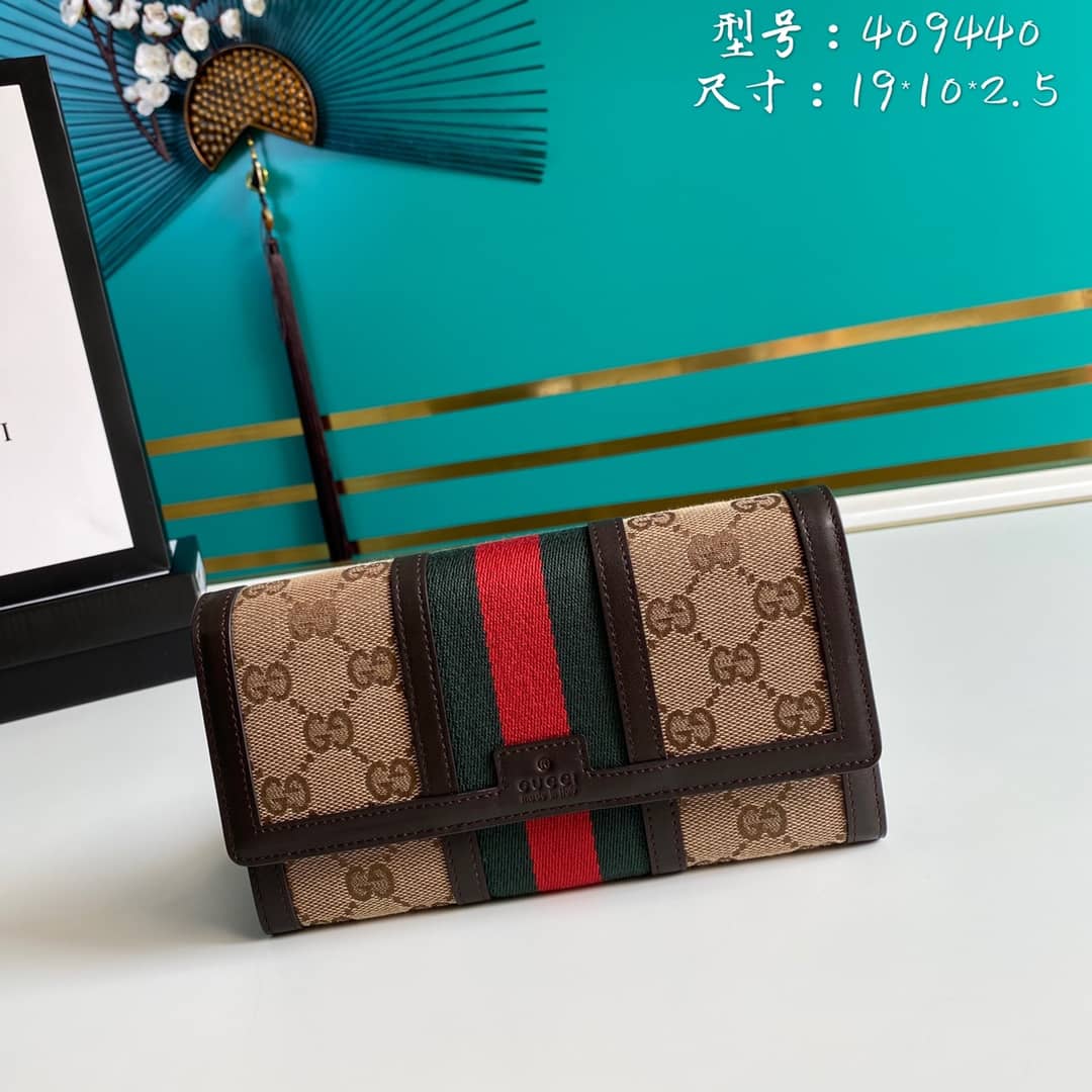 Gvc*1 Monogram Vintage Web Long Button Canvas Wallet