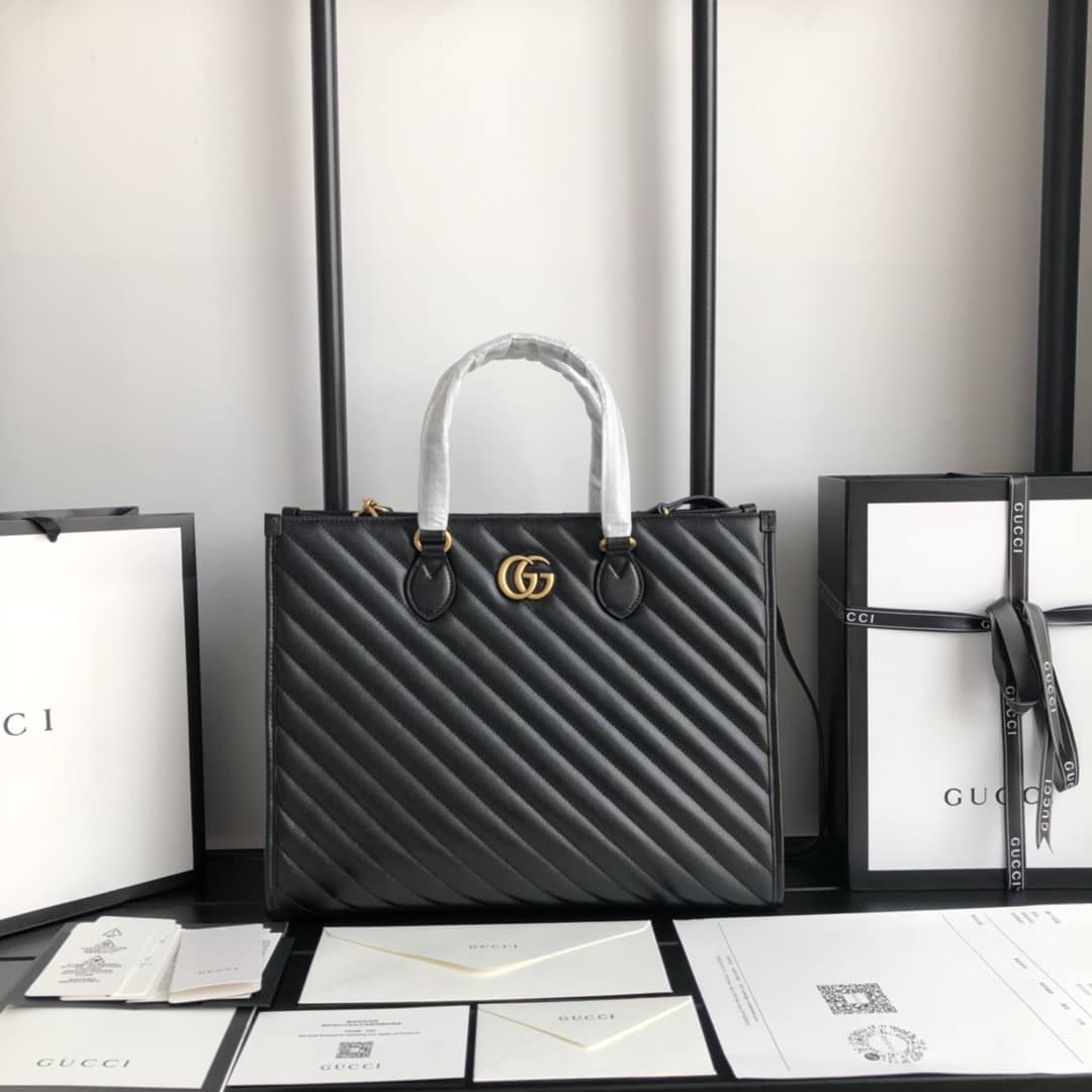 Gvc*1 GG Marmont Medium Matelasse Leather Tote Replica Black 627332