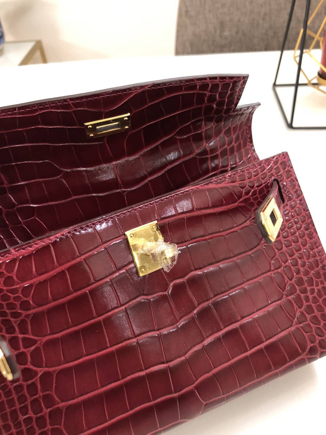 H**me5 Kelly Dupe 22CM Crocodile Shiny Replica Bag