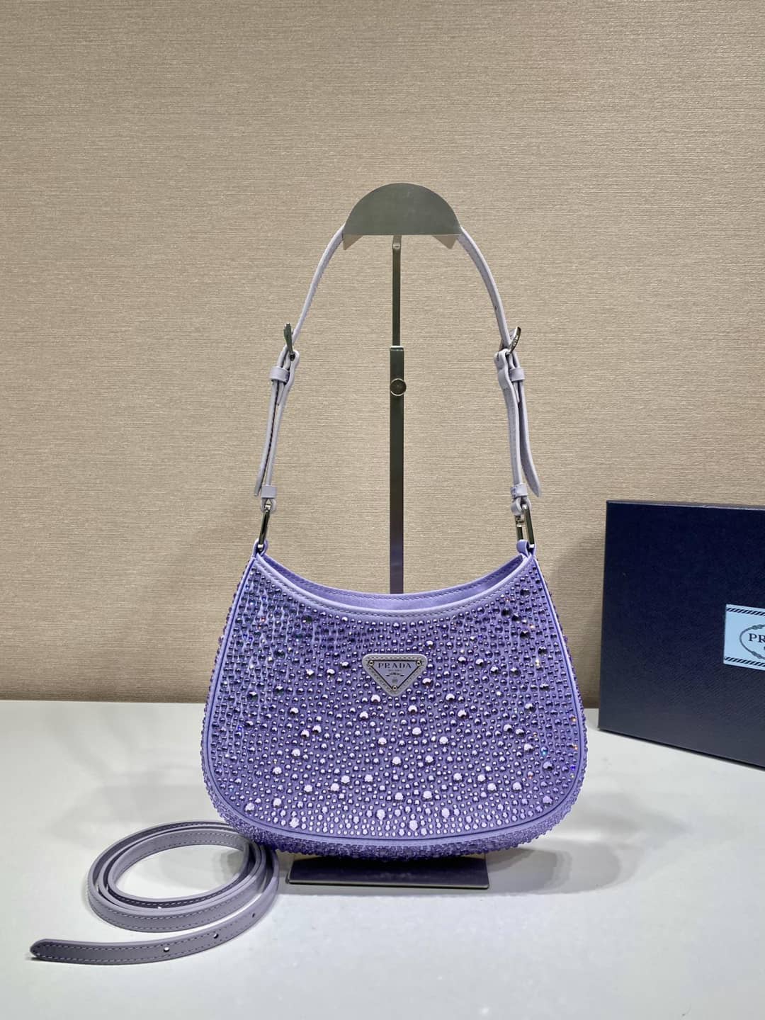 Pra*a Cleo Bag Dupe Satin Bag With Appliqusin In Wisteria