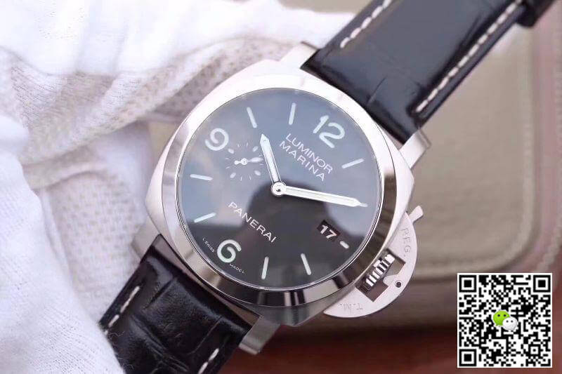 Pa*e*a1 Replica Luminor Marina 1950 PAM312 VS Factory 1:1 Best Edition Swiss ETA P9000 Black Dial Black Leather Strap