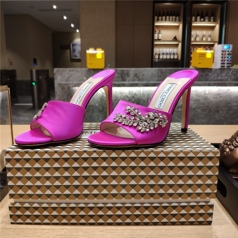 J1m*y Ch00 high heel fishmouth satin sandals