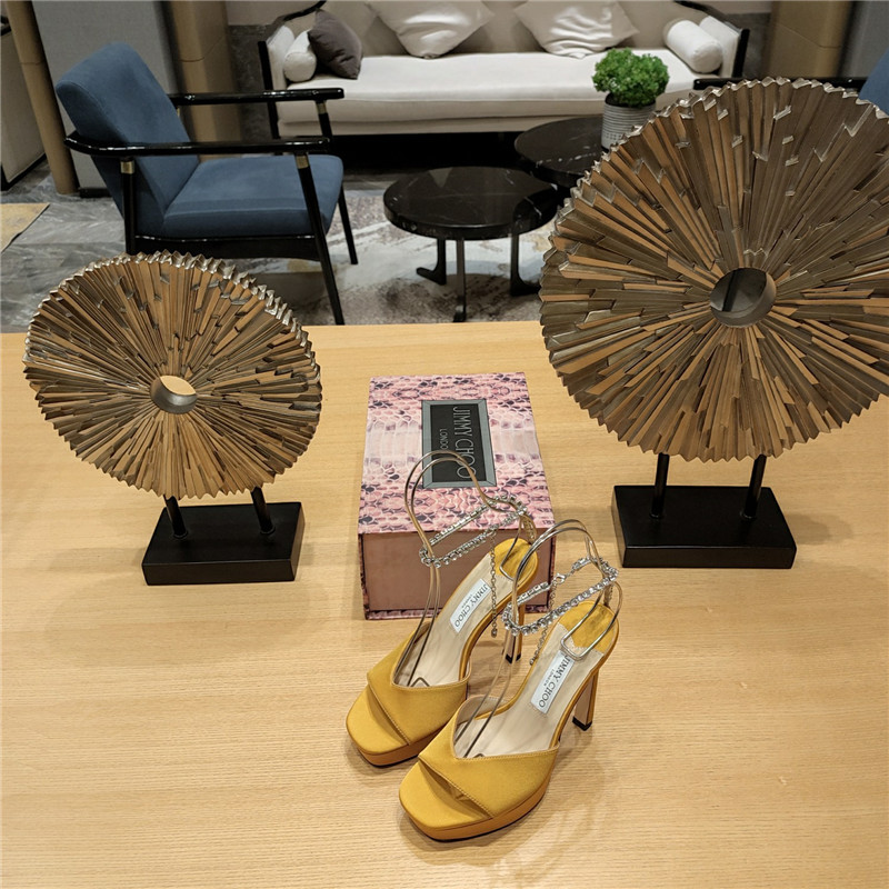 J1m*y Ch00 Crystal Chain Heeled Platform Sandals