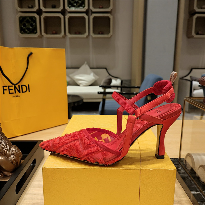 F**di flocked embroidered pointed toe sandals