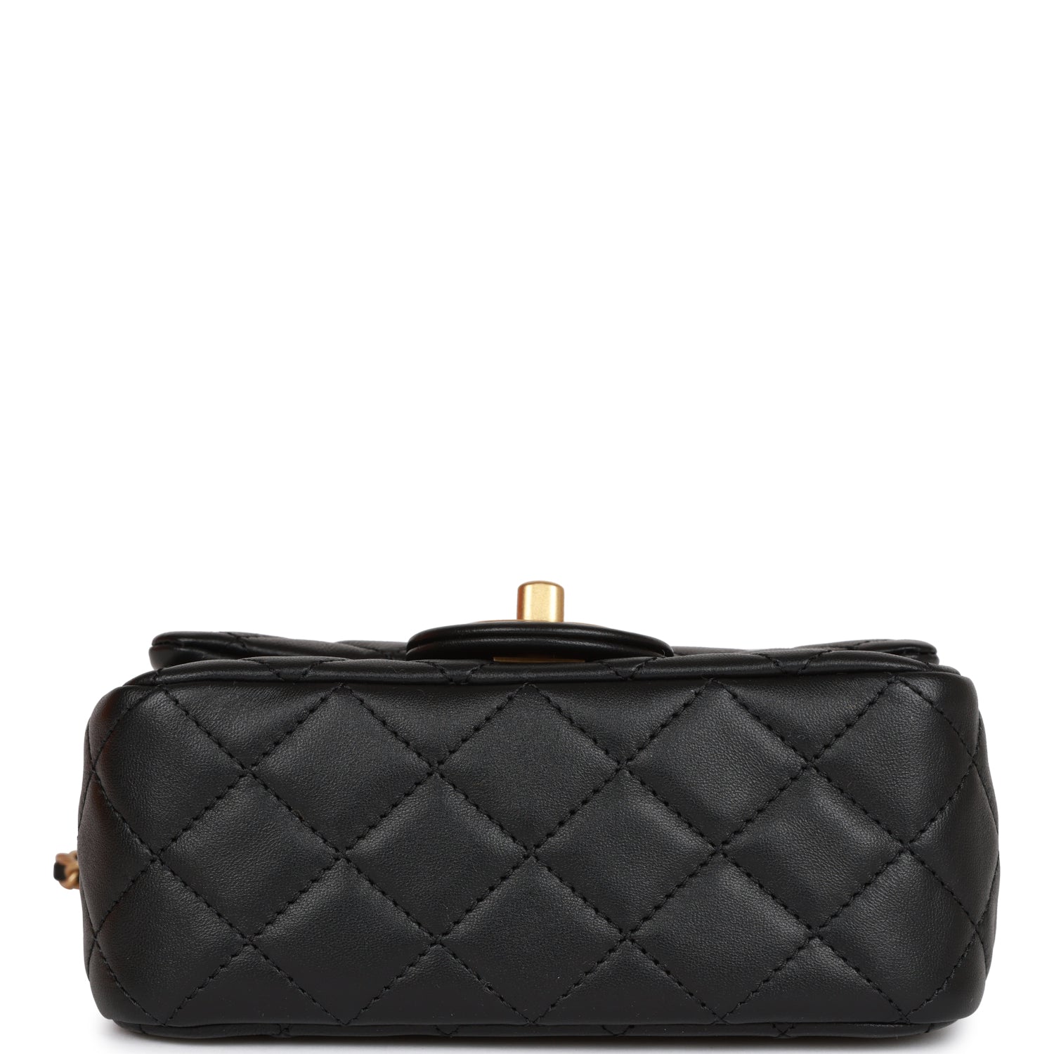 CC Pearl Crush Mini Square Flap Bag Black Lambskin Antique Gold Hardware